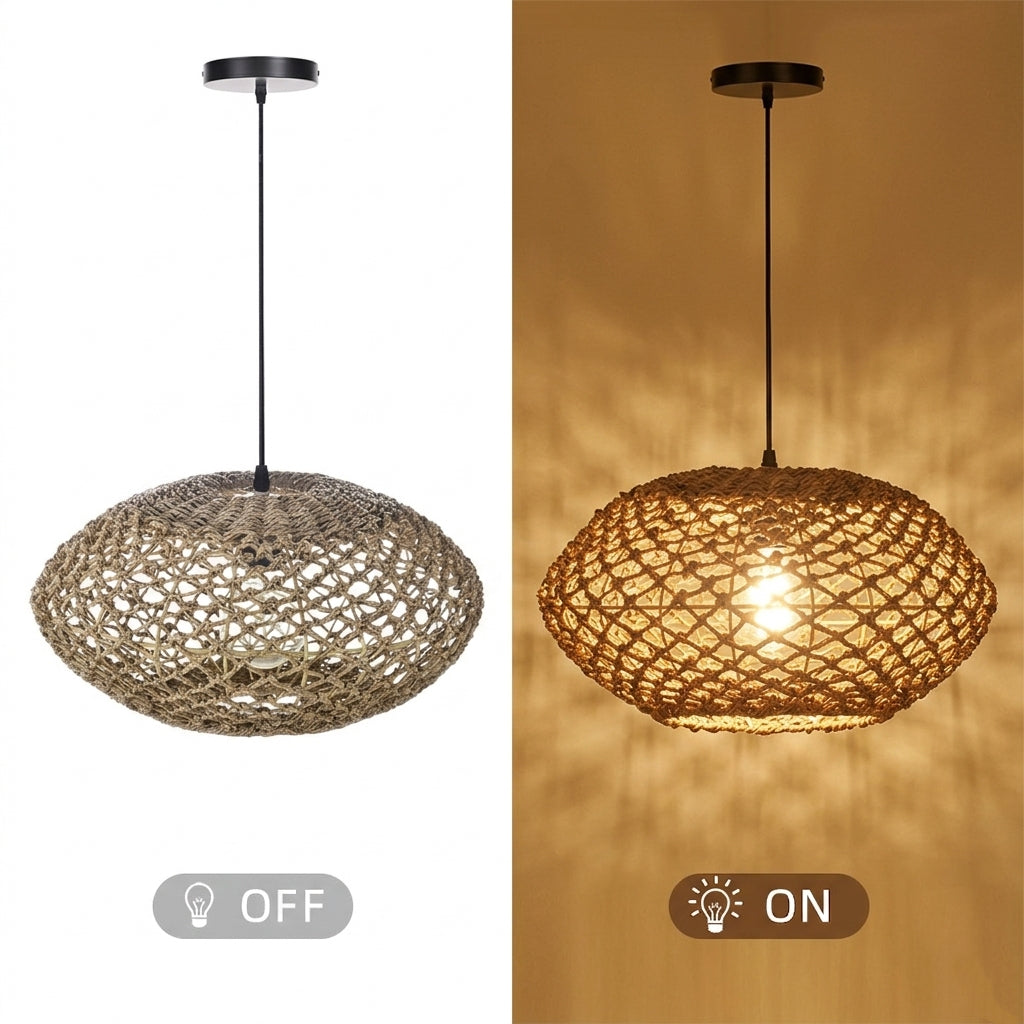 Rustic Seagrass Hanging Lamp Farmhouse Living Room Pendant