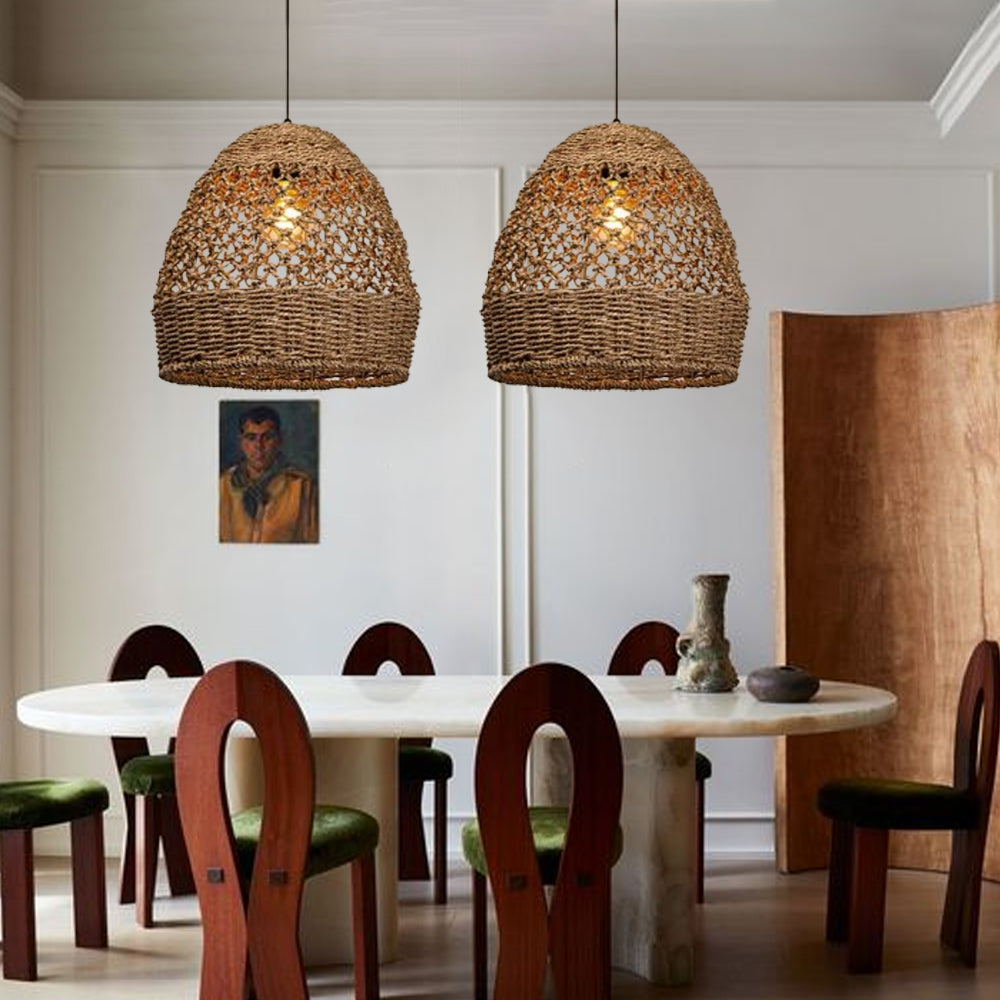Wabi-sabi Seagrass Pendant Rattan Hanging Light For Kitchen