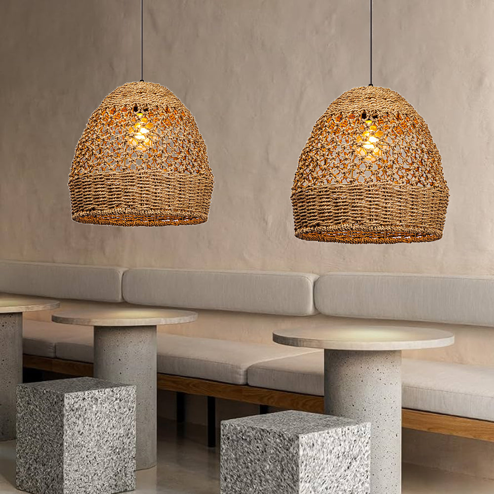 Wabi-sabi Seagrass Pendant Rattan Hanging Light For Kitchen