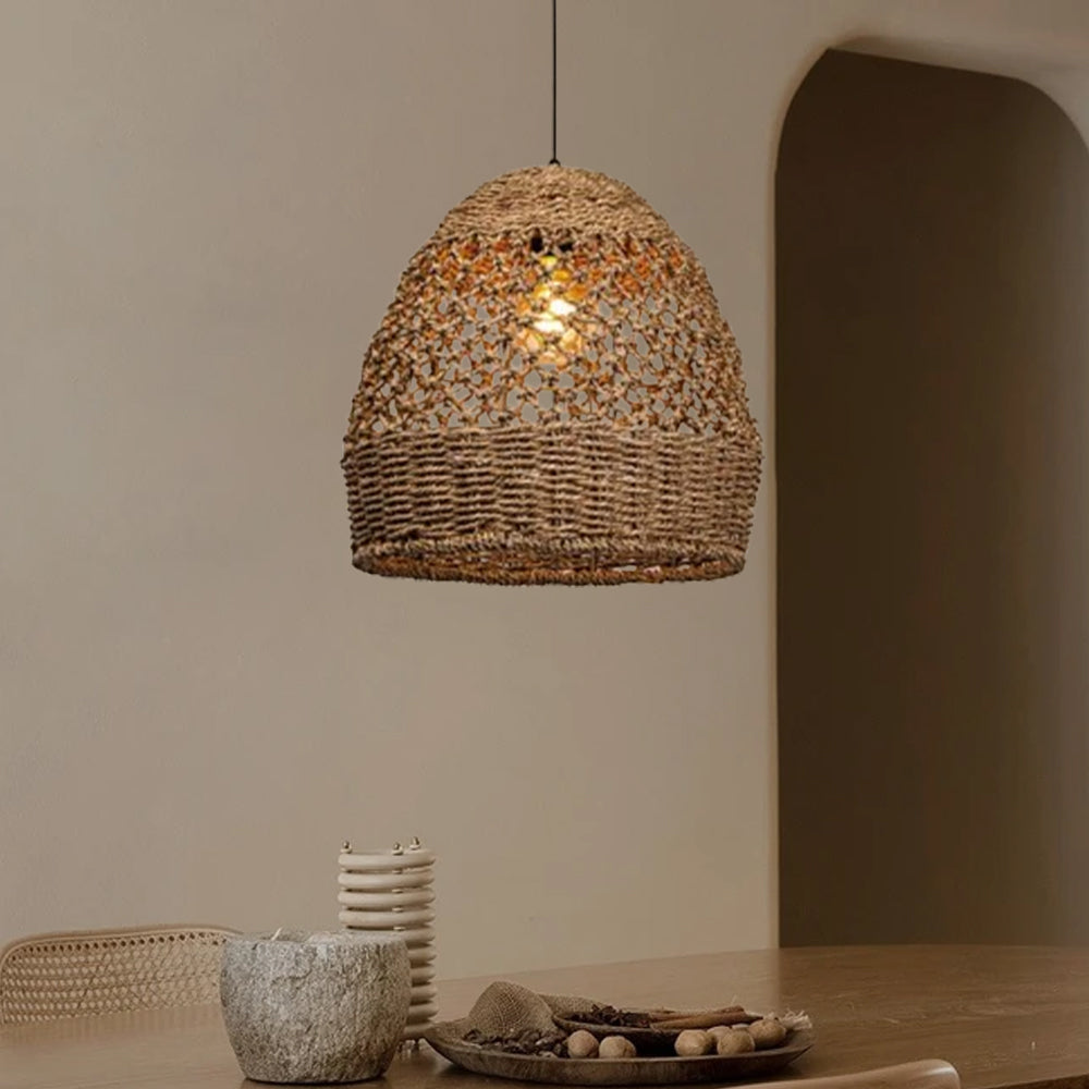 Wabi-sabi Seagrass Pendant Rattan Hanging Light For Kitchen