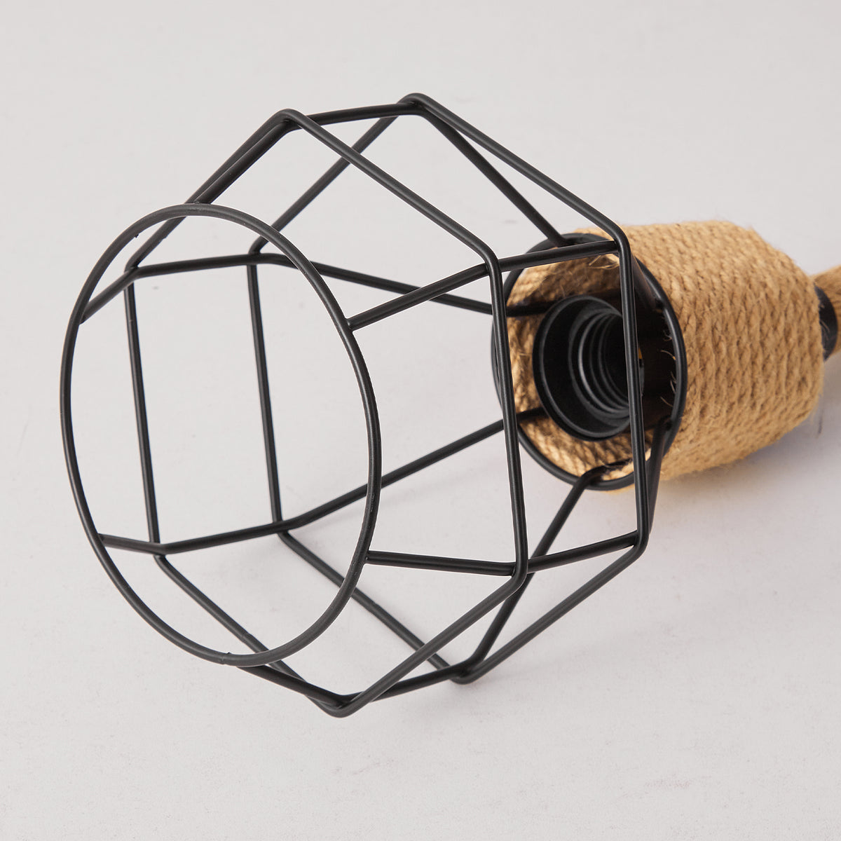 6-Lights Brown Spherical Cage Rope Pendant Lighting