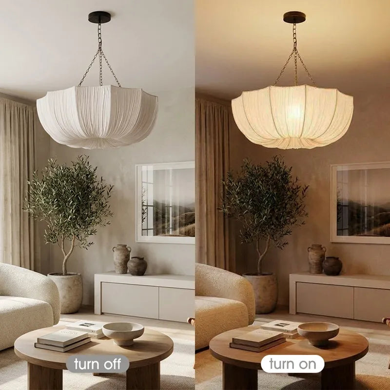 French Vintage Pleated Fabric Pendant Light Wabi-sabi Chandelier