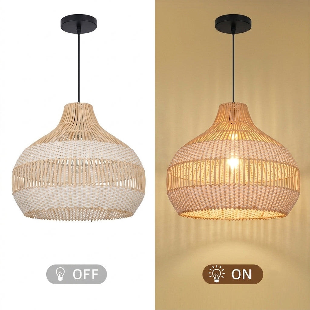 Handwoven Rattan Kitchen Island Pendant Light Tropical Vine Fixture