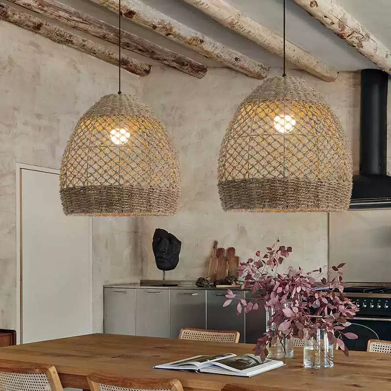 Wabi-sabi Seagrass Pendant Rattan Hanging Light For Kitchen
