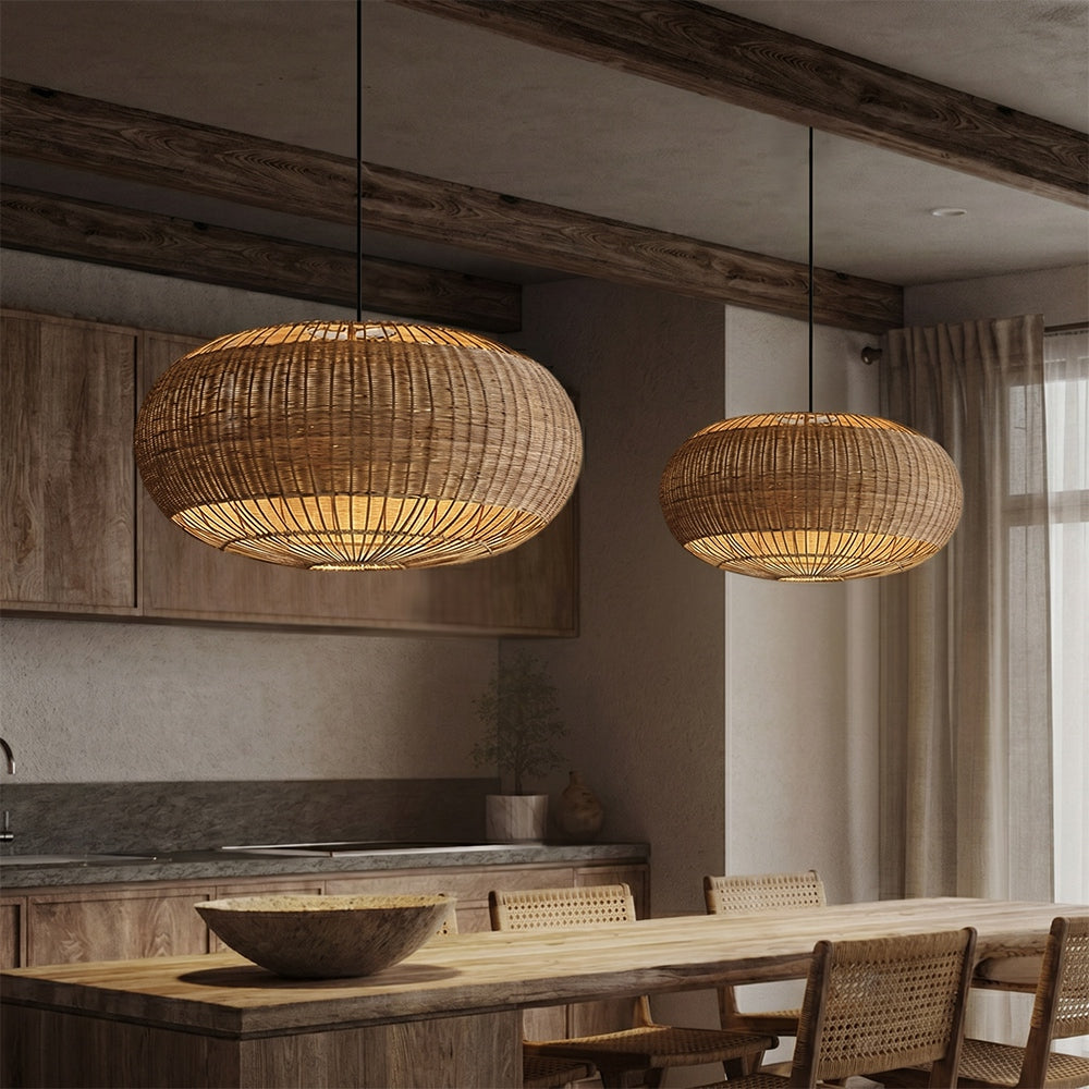 Coastal Rattan Kitchen Island Pendan Wabi-Sabi Natural Chandelier
