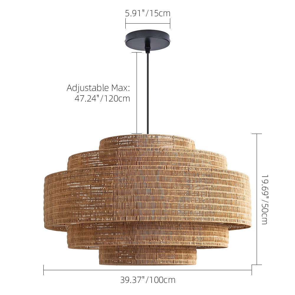 Large Natural Rattan Pendant Light Handwoven Boho Ceiling Light