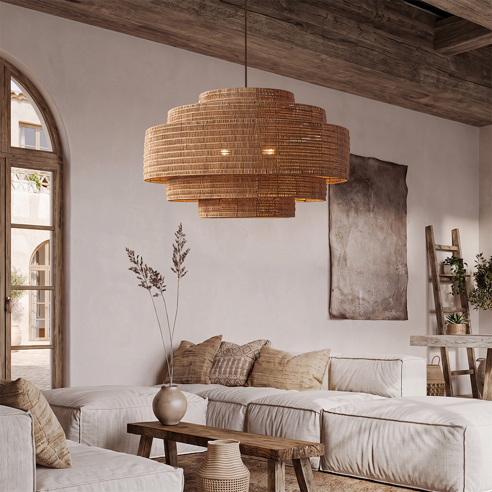 Large Natural Rattan Pendant Light Handwoven Boho Ceiling Light