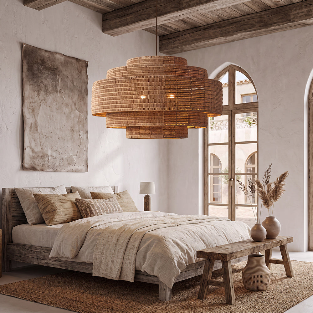 Large Natural Rattan Pendant Light Handwoven Boho Ceiling Light