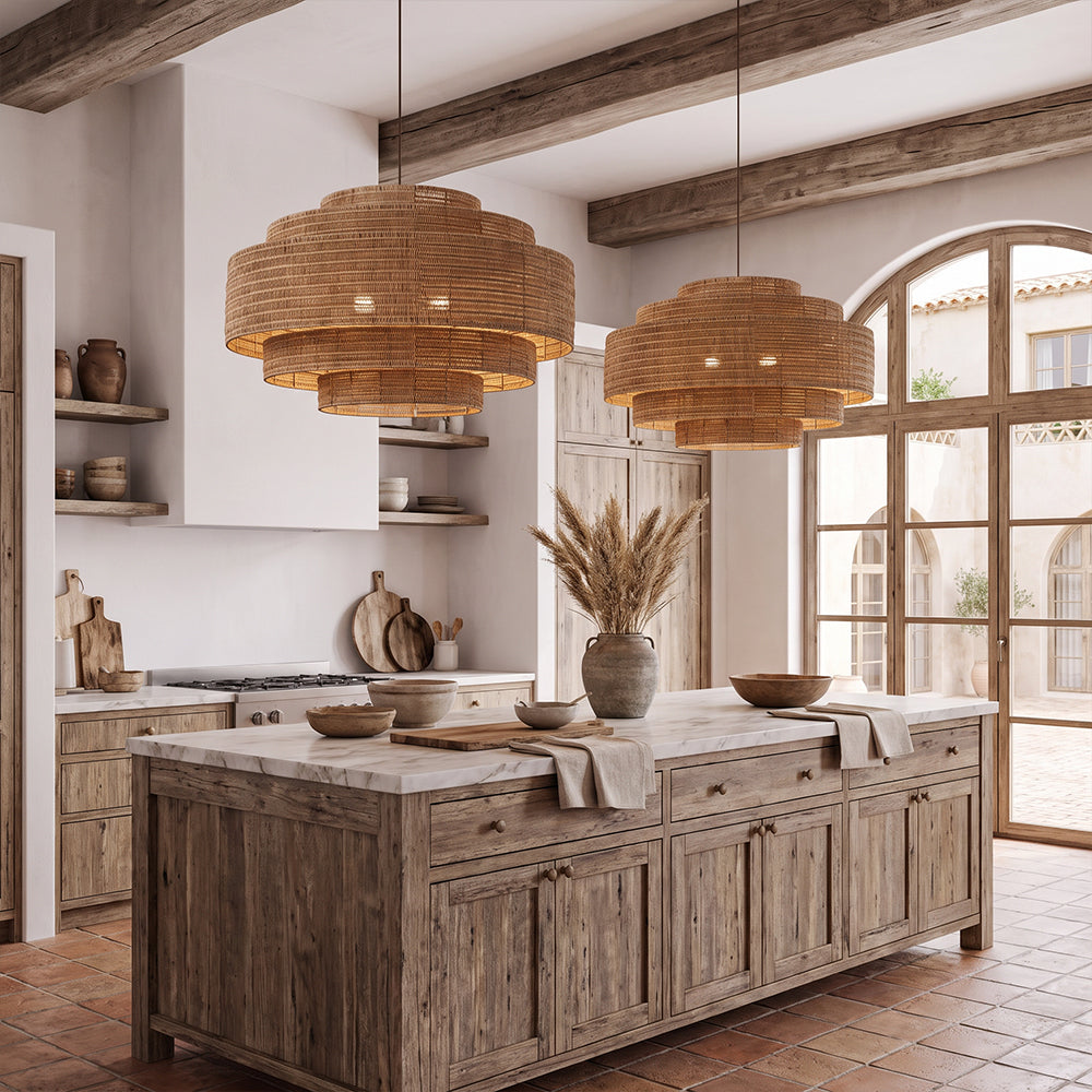 Large Natural Rattan Pendant Light Handwoven Boho Ceiling Light