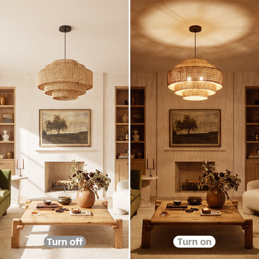 Large Natural Rattan Pendant Light Handwoven Boho Ceiling Light