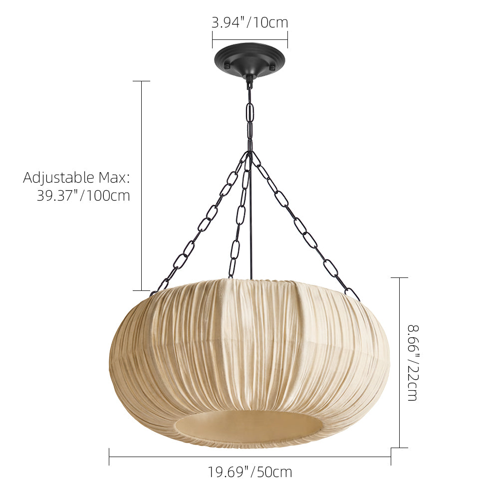 French Vintage Pleated Fabric Pendant Minimalist Linen Chandelier