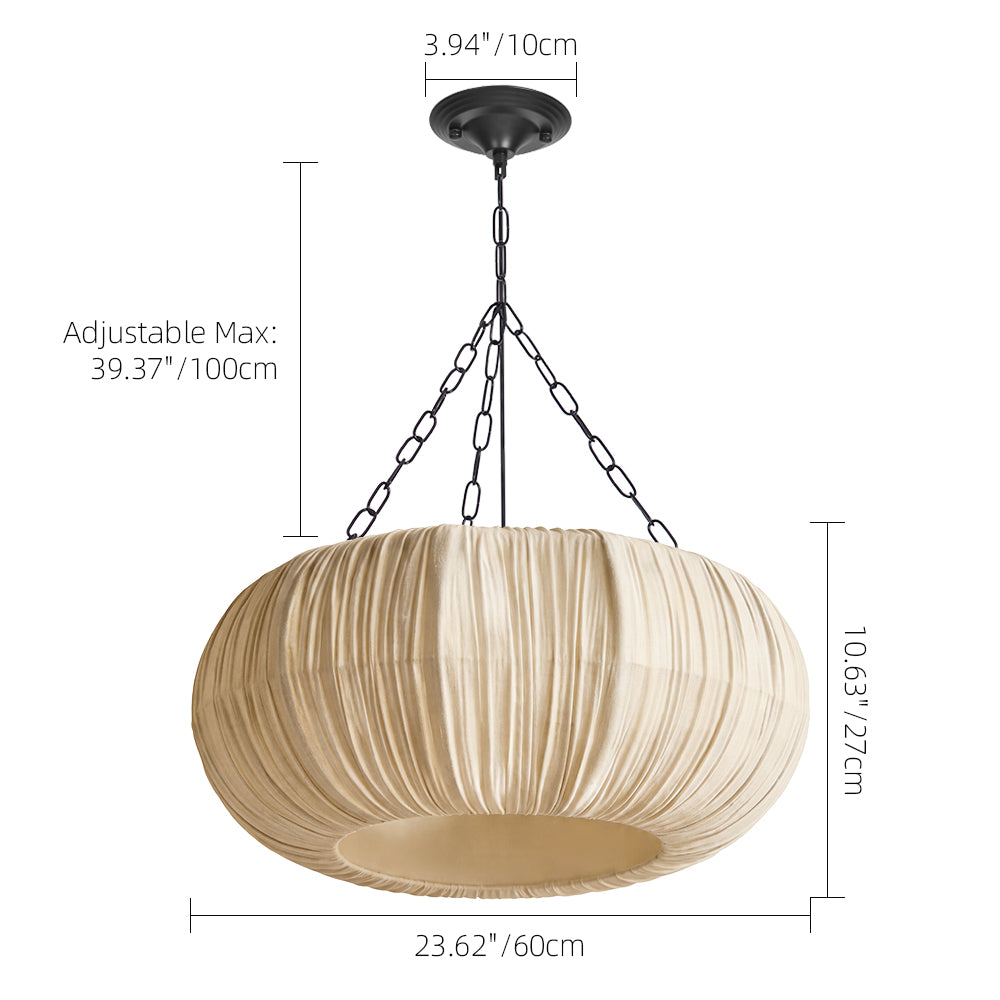 French Vintage Pleated Fabric Pendant Minimalist Linen Chandelier