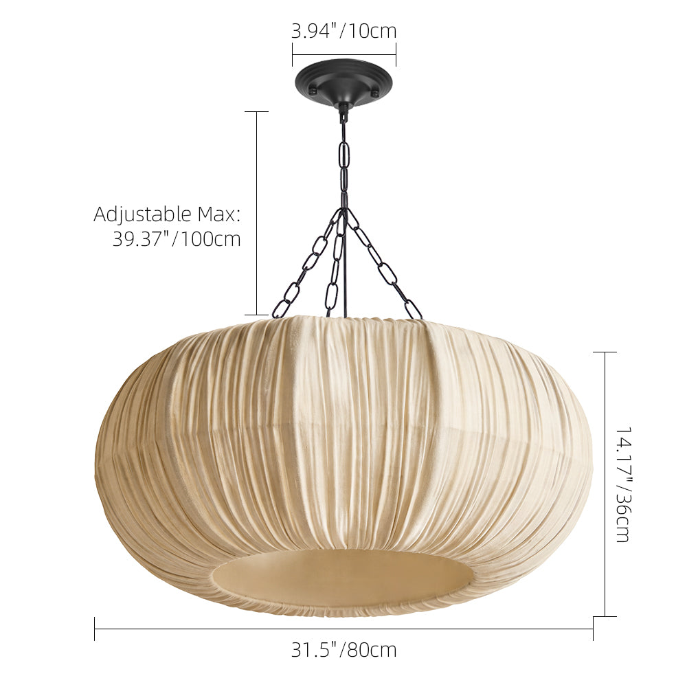 French Vintage Pleated Fabric Pendant Minimalist Linen Chandelier