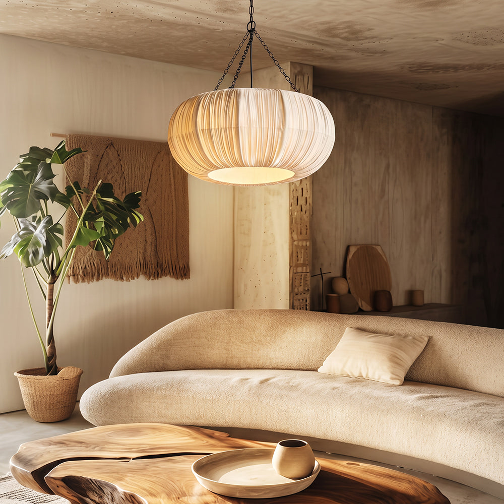 French Vintage Pleated Fabric Pendant Minimalist Linen Chandelier