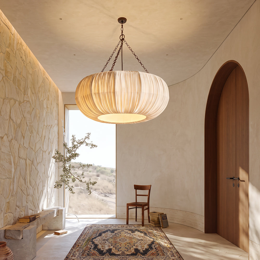 French Vintage Pleated Fabric Pendant Minimalist Linen Chandelier