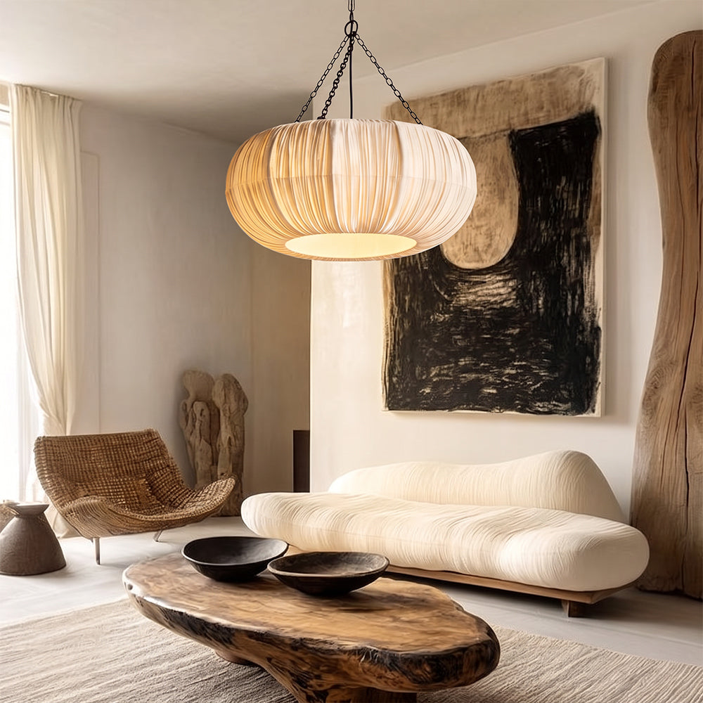 French Vintage Pleated Fabric Pendant Minimalist Linen Chandelier