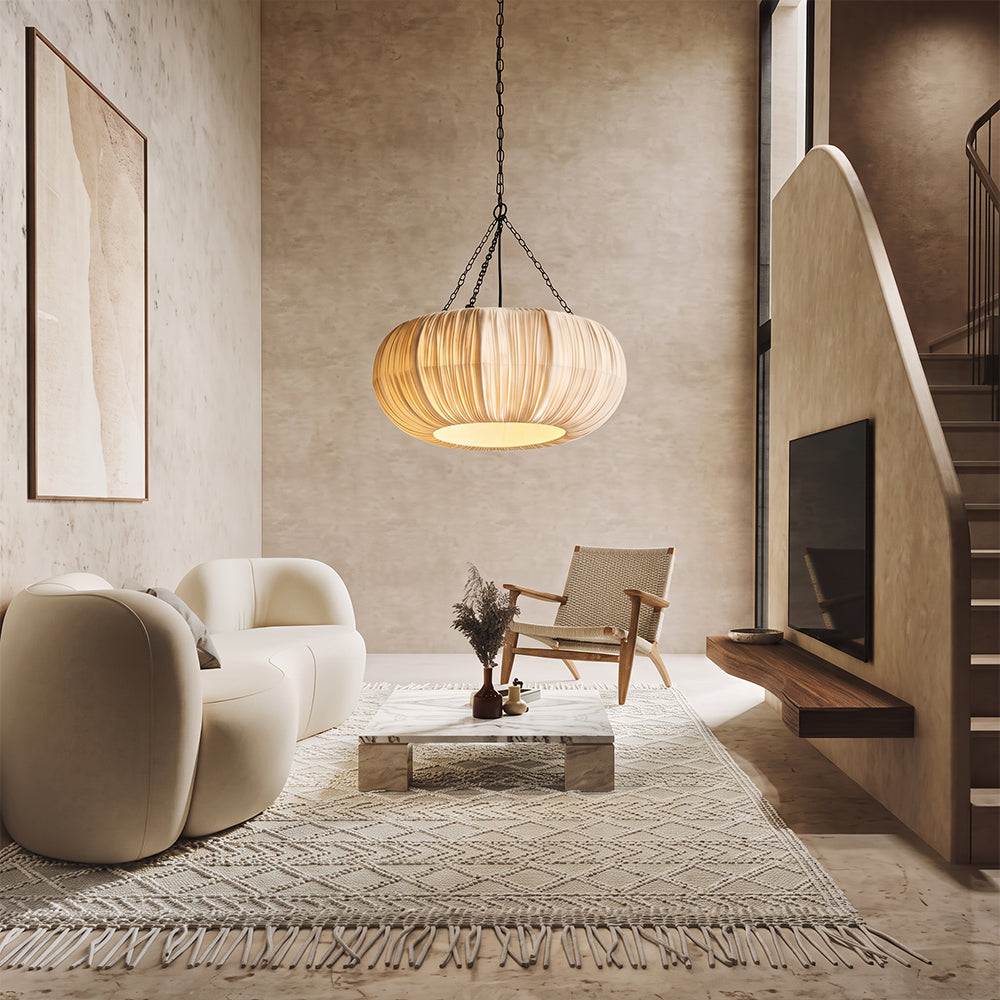 French Vintage Pleated Fabric Pendant Minimalist Linen Chandelier