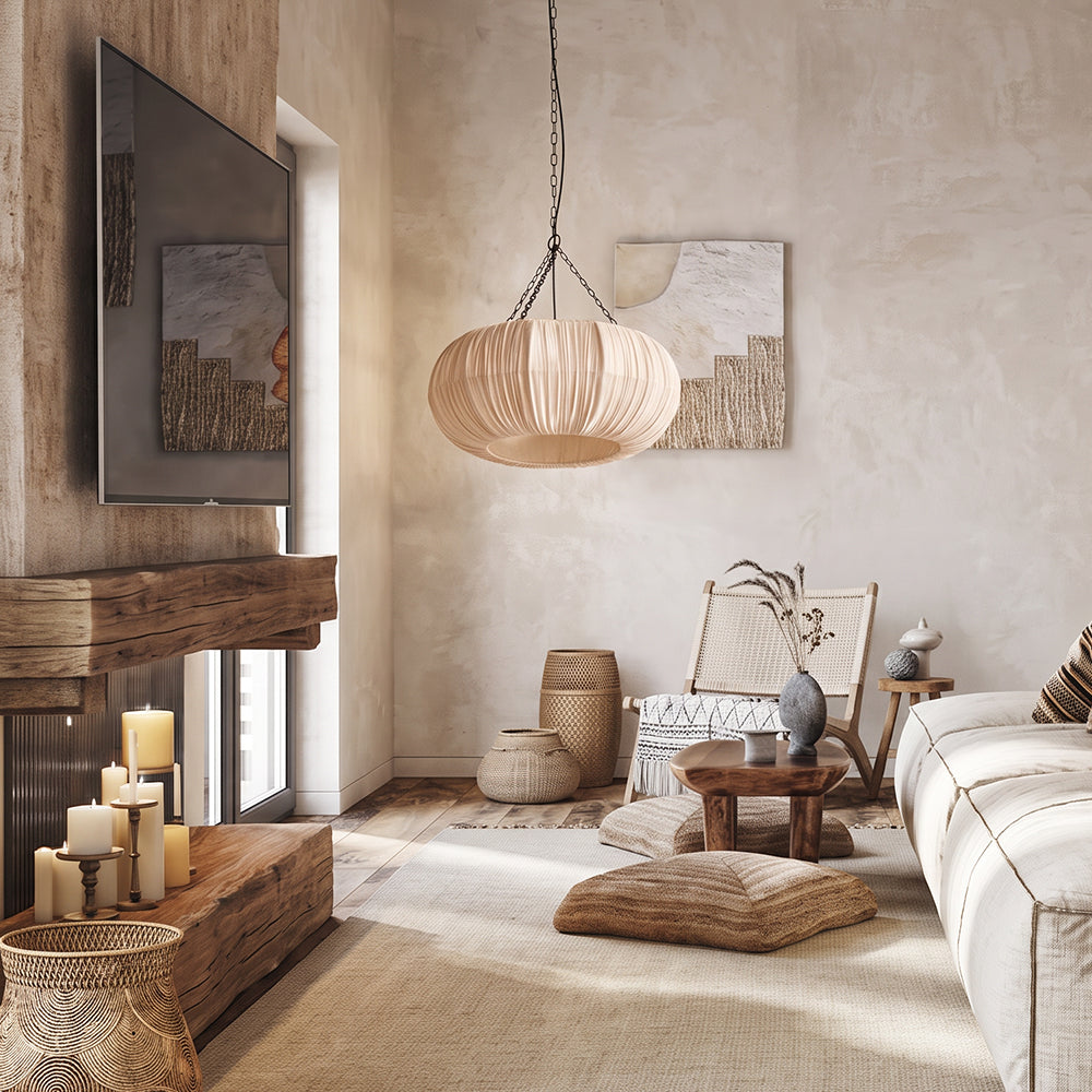 French Vintage Pleated Fabric Pendant Minimalist Linen Chandelier