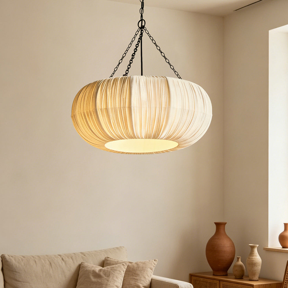 French Vintage Pleated Fabric Pendant Minimalist Linen Chandelier