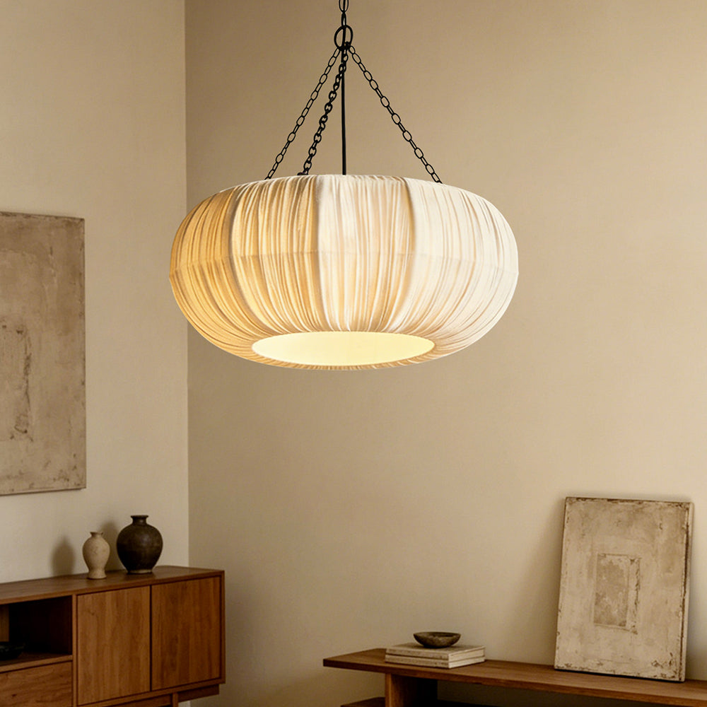 French Vintage Pleated Fabric Pendant Minimalist Linen Chandelier