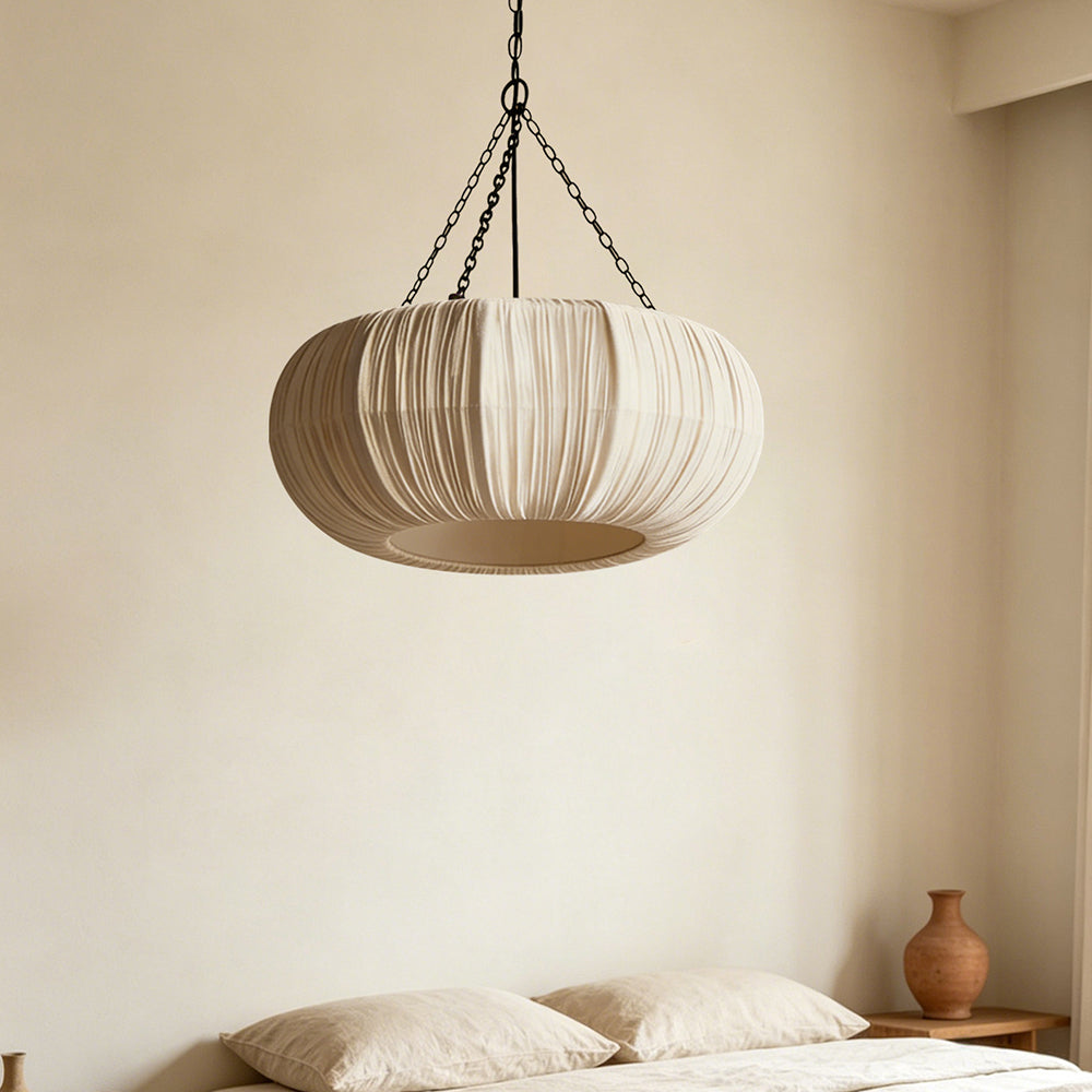 French Vintage Pleated Fabric Pendant Minimalist Linen Chandelier