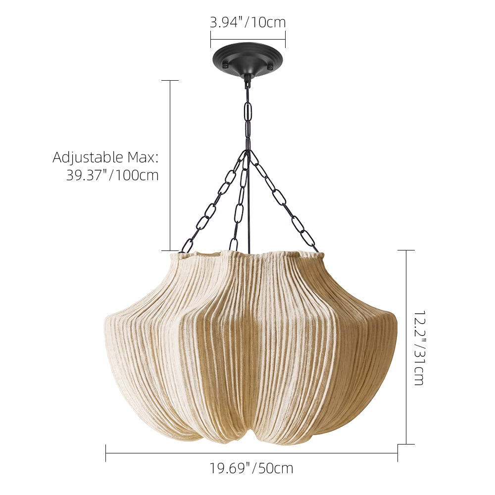 Pleated Linen Pendant Light French Vintage Fabric Chandelier