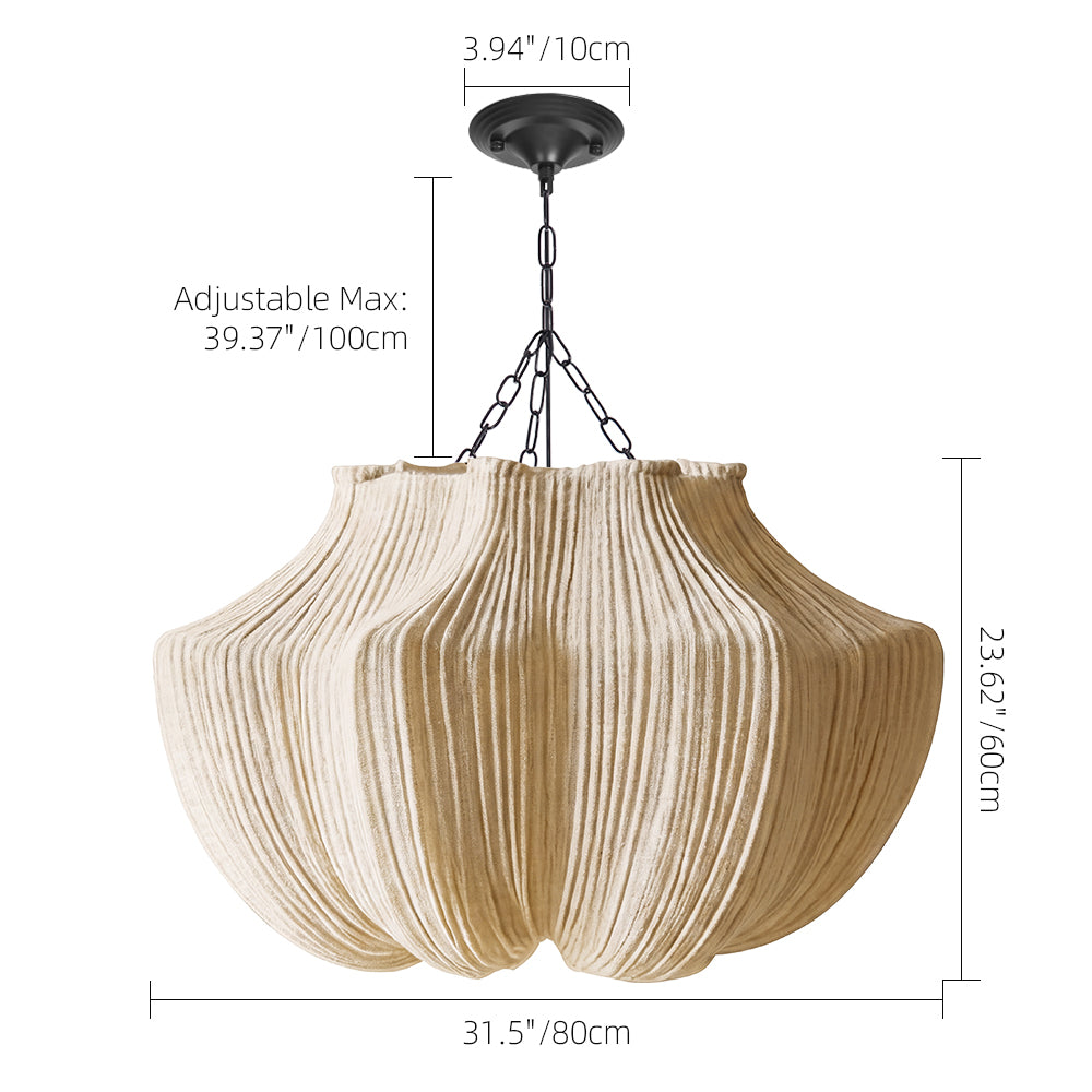 Pleated Linen Pendant Light French Vintage Fabric Chandelier