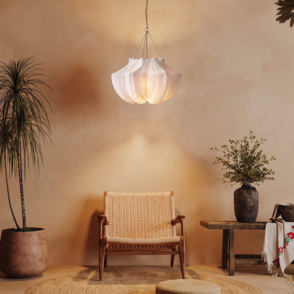 Pleated Linen Pendant Light French Vintage Fabric Chandelier