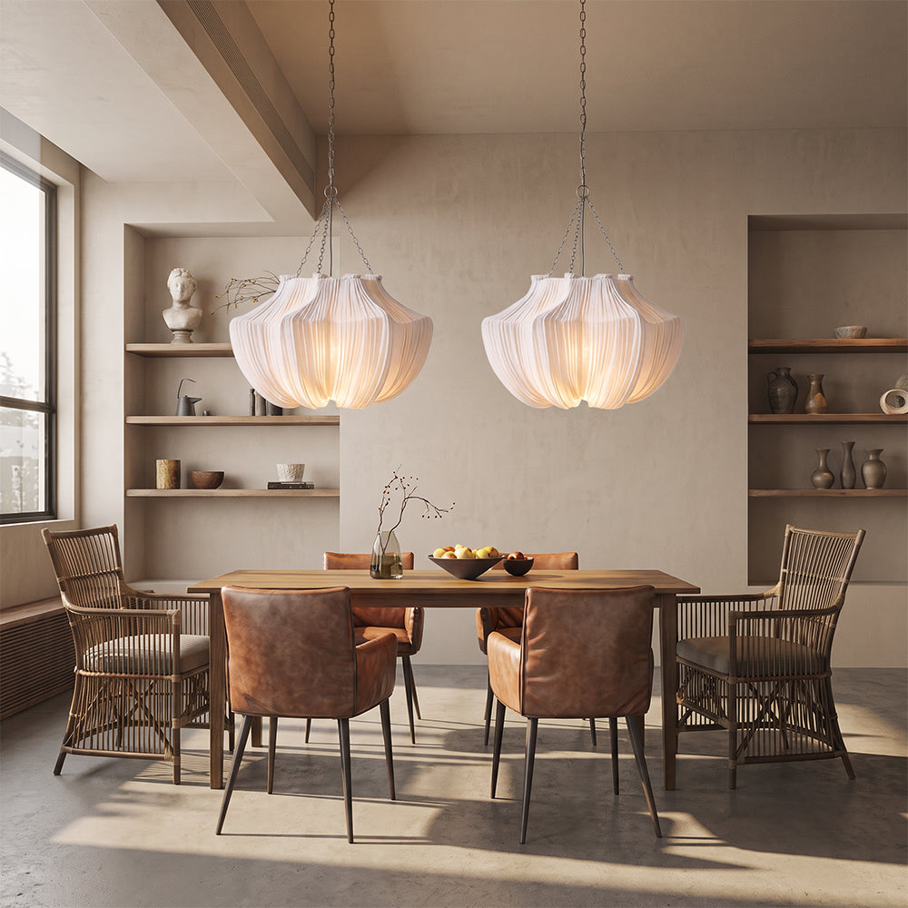 Pleated Linen Pendant Light French Vintage Fabric Chandelier