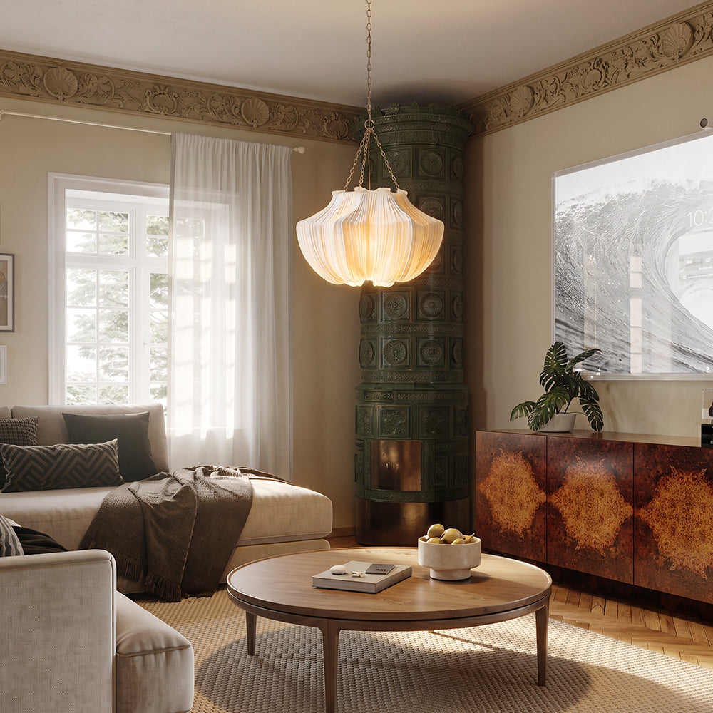 Pleated Linen Pendant Light French Vintage Fabric Chandelier