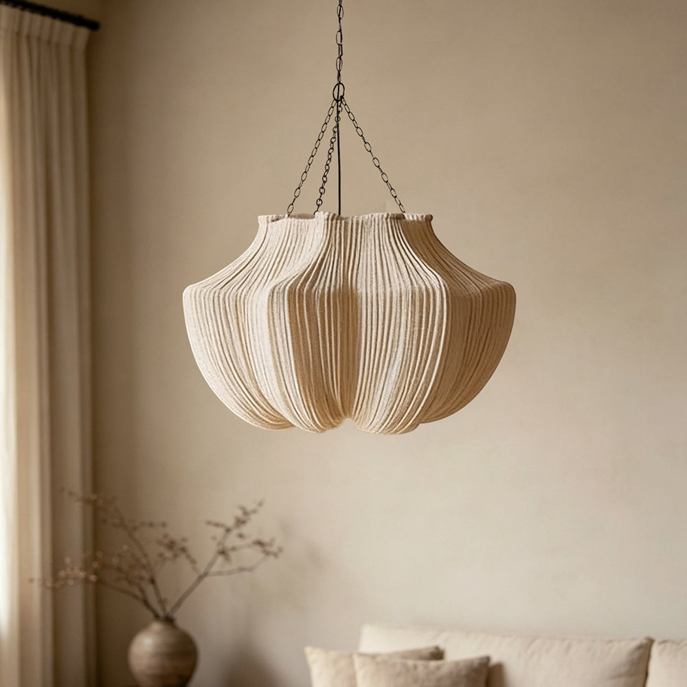 Pleated Linen Pendant Light French Vintage Fabric Chandelier