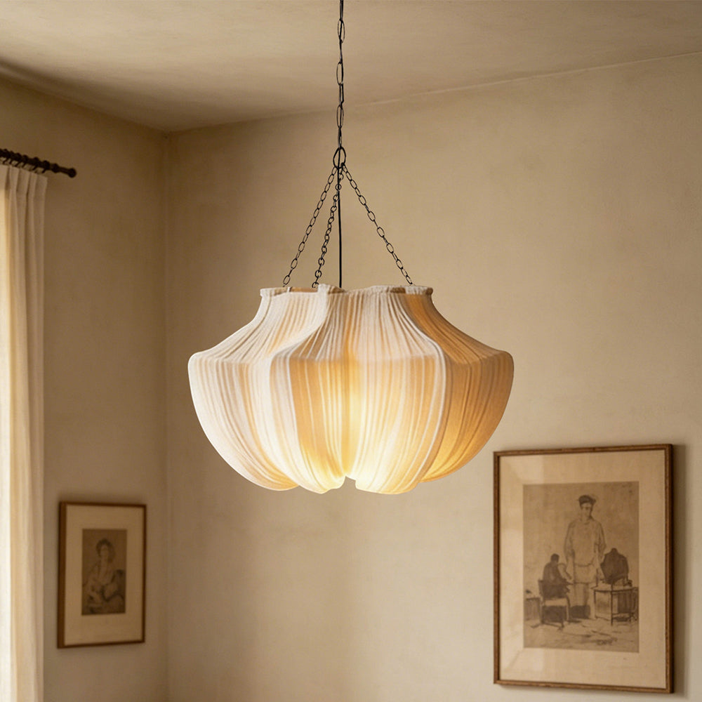 Pleated Linen Pendant Light French Vintage Fabric Chandelier