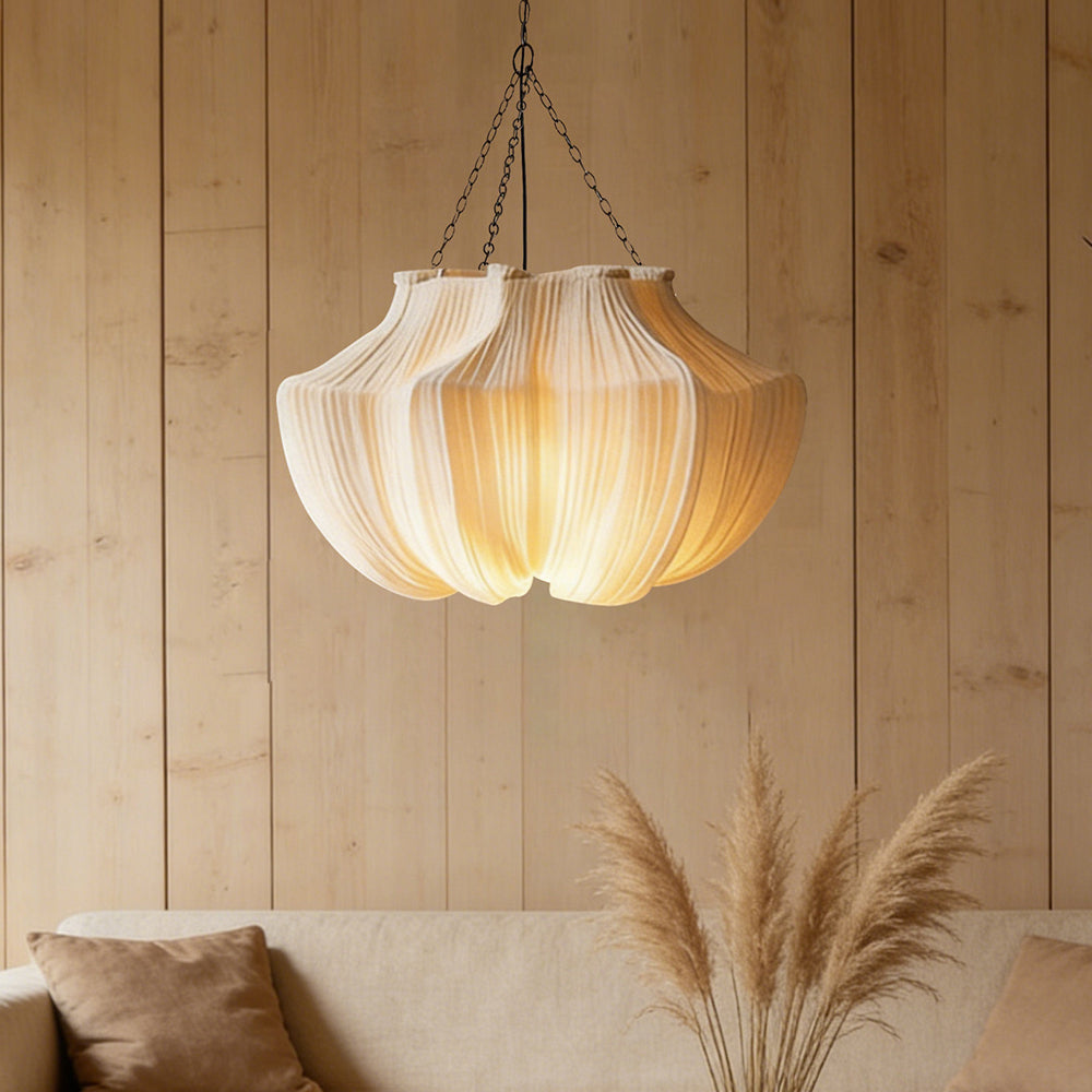 Pleated Linen Pendant Light French Vintage Fabric Chandelier