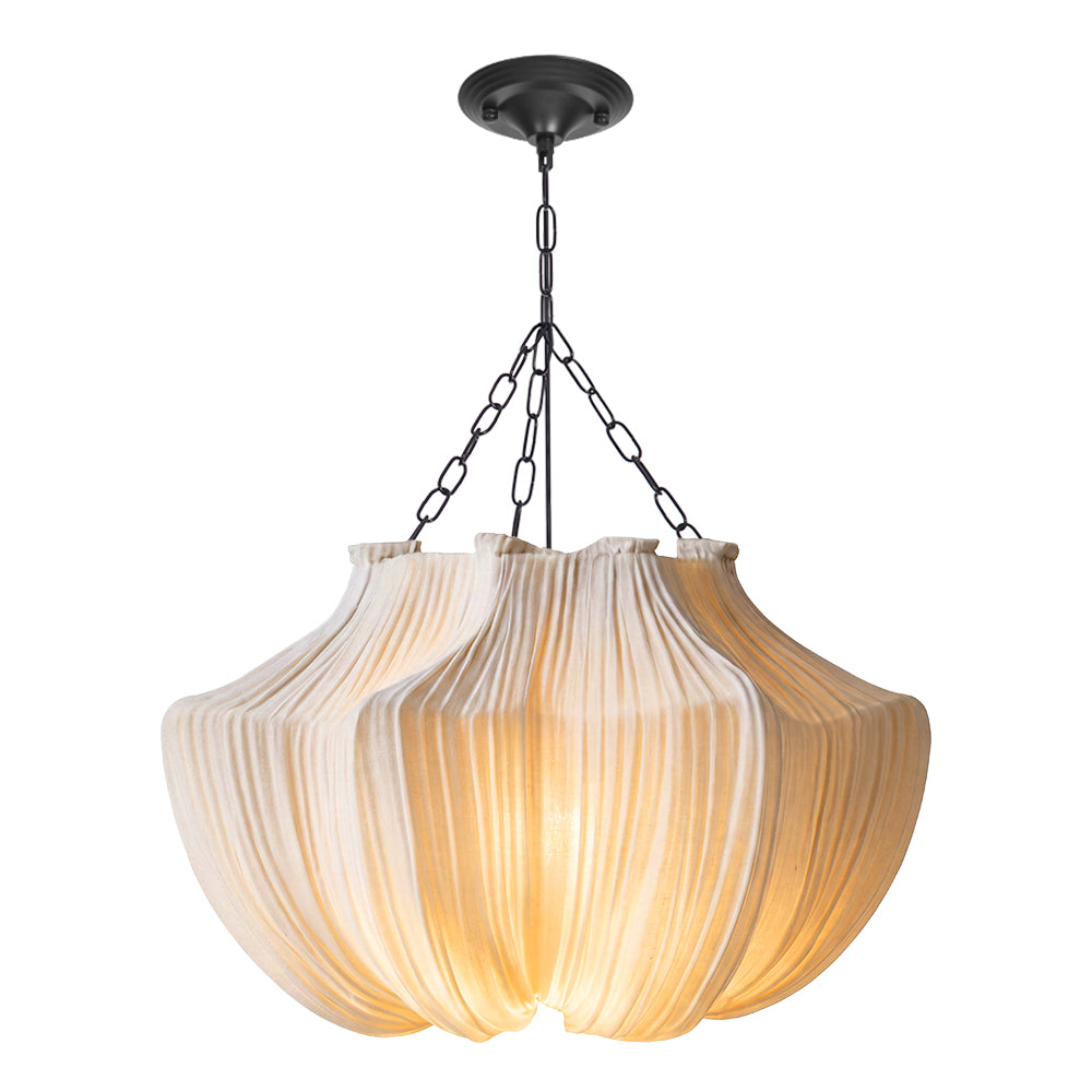 Pleated Linen Pendant Light French Vintage Fabric Chandelier