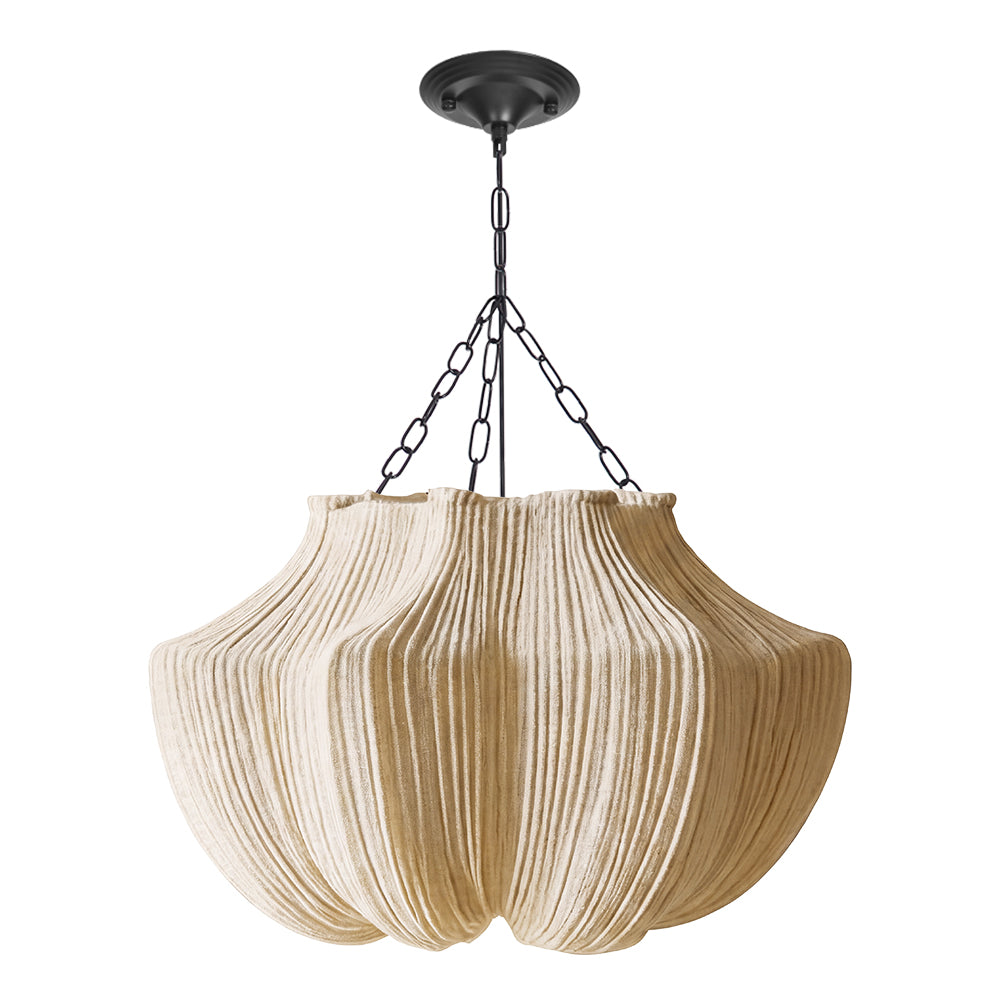 Pleated Linen Pendant Light French Vintage Fabric Chandelier