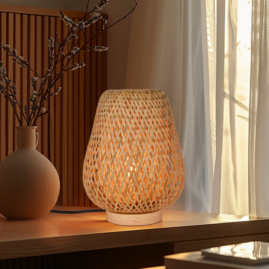 Bamboo Desk Lamp Reading Light Wood Bedside Table Lamps
