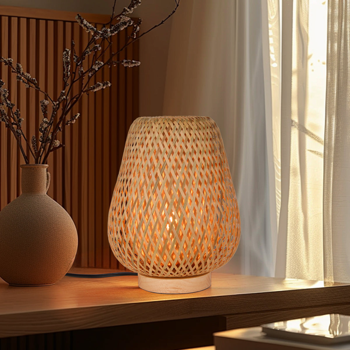 Bamboo Desk Lamp Reading Light Wood Bedside Table Lamps