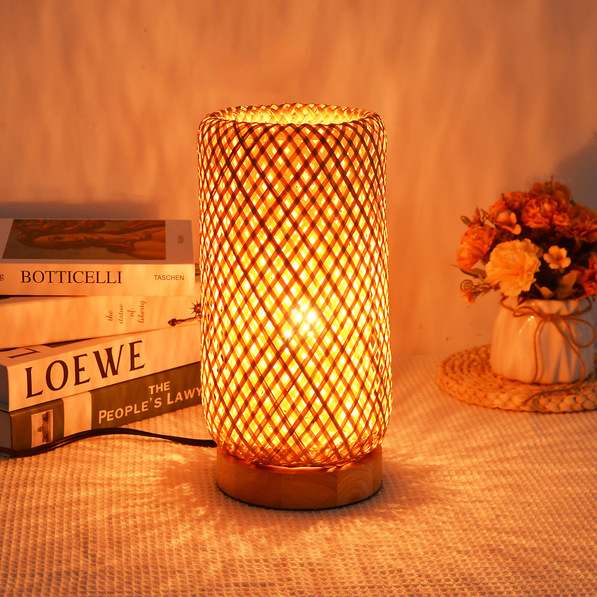 Bamboo Woven Bedside Lamp Boho Rattan Table Lamp