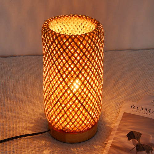 Bamboo Woven Bedside Lamp Boho Rattan Table Lamp