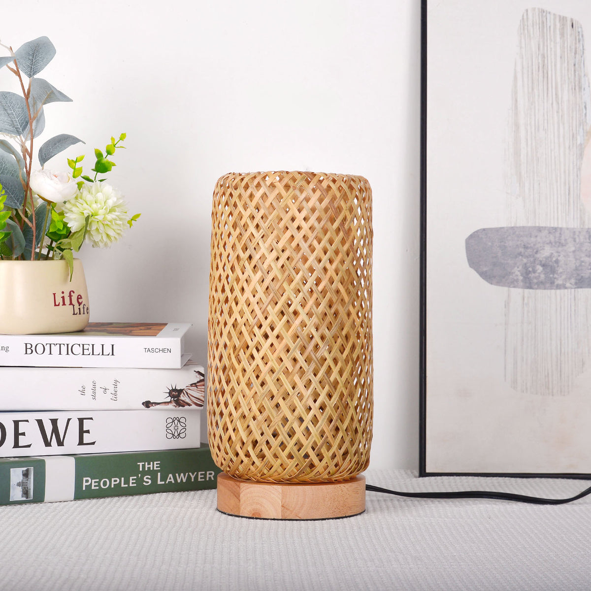 Bamboo Woven Bedside Lamp Boho Rattan Table Lamp