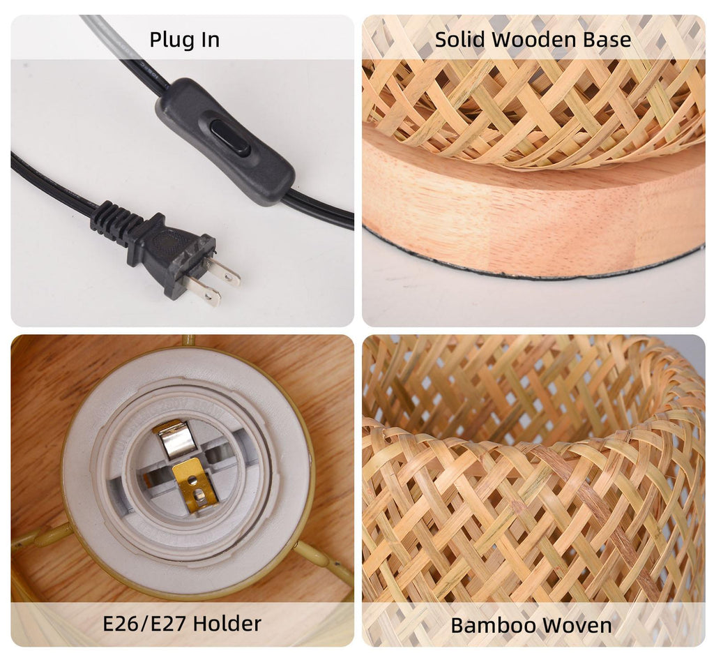 Bamboo Woven Bedside Lamp Boho Rattan Table Lamp