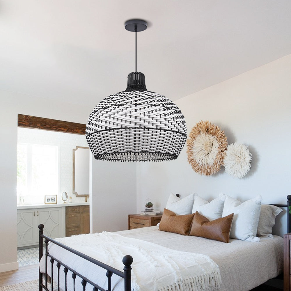 Black and White Rattan Pendant Light Interior Kitchen Island Design
