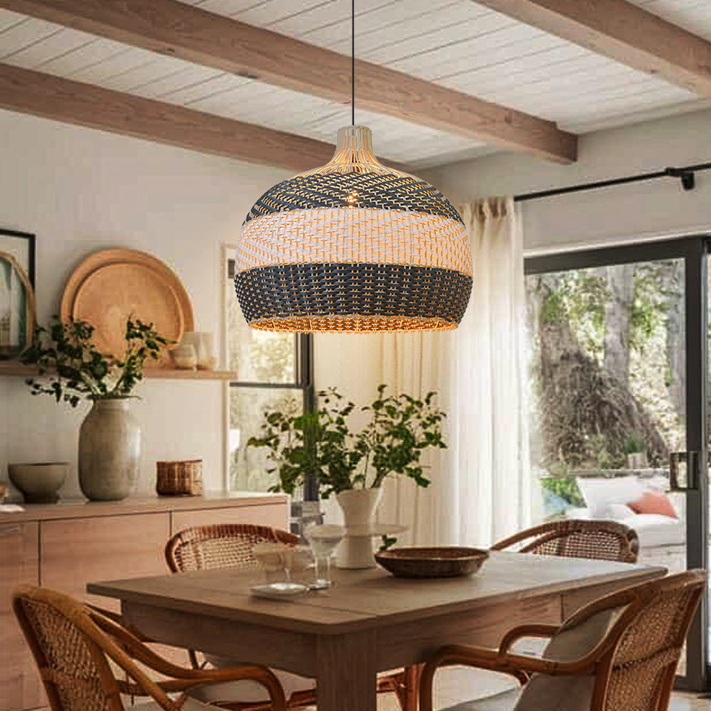 Black and White Rattan Pendant Light Interior Kitchen Island Design