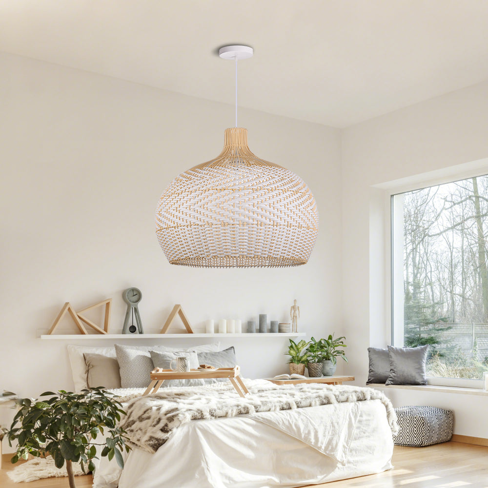 Black and White Rattan Pendant Light Interior Kitchen Island Design