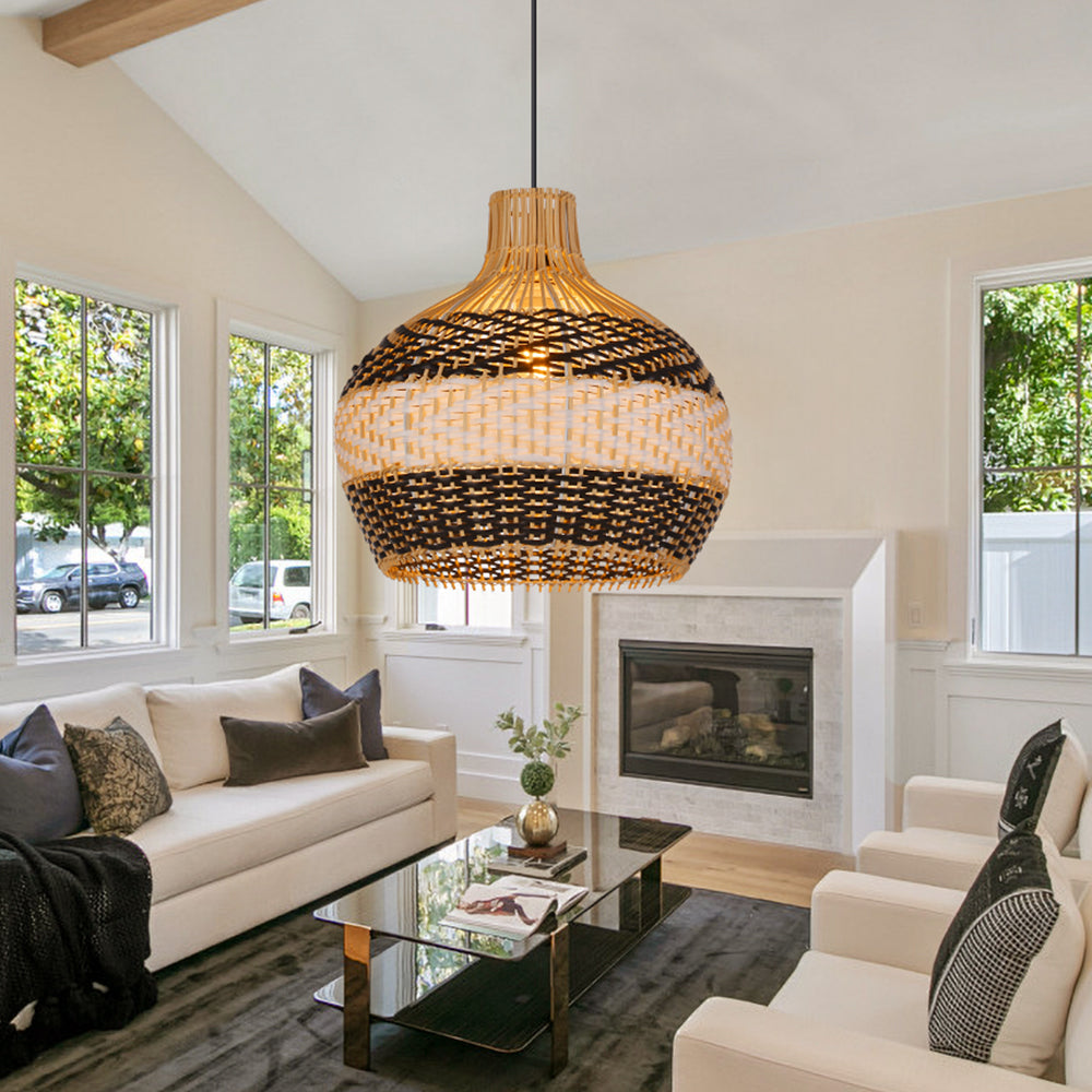 Black and White Rattan Pendant Light Interior Kitchen Island Design