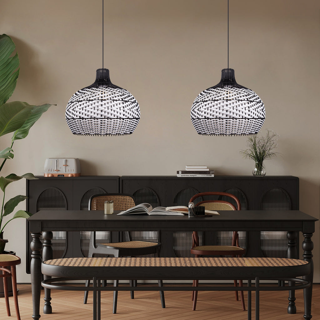 Black and White Rattan Pendant Light Interior Kitchen Island Design