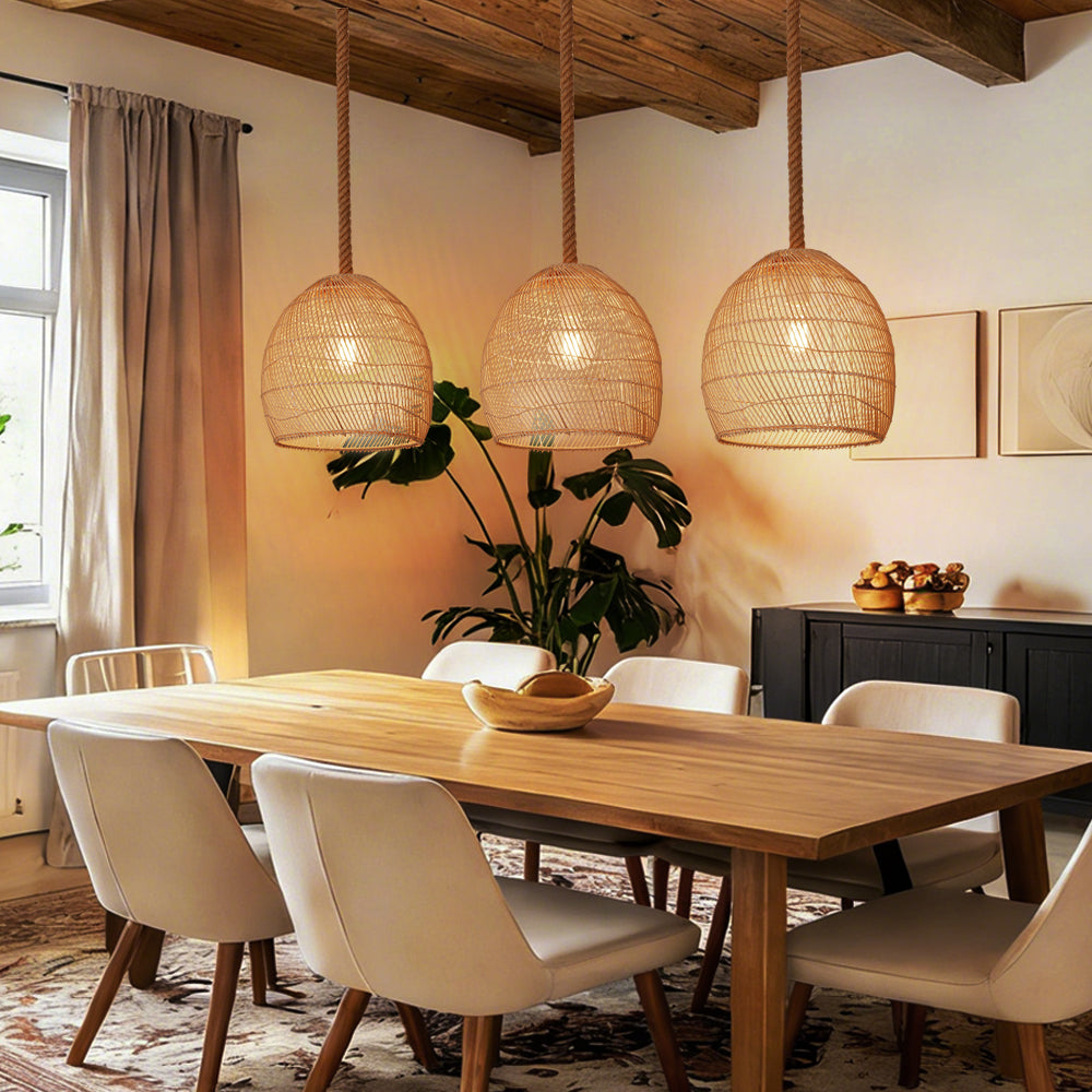 Boho Natural Rattan Pendant Light Kitchen Island Living Room Decorative Lamp