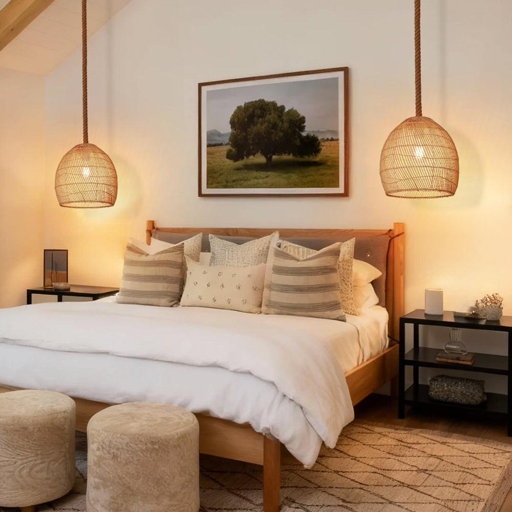 Natural Woven Rattan Ceiling Lamp Living Room Boho Pendant Light