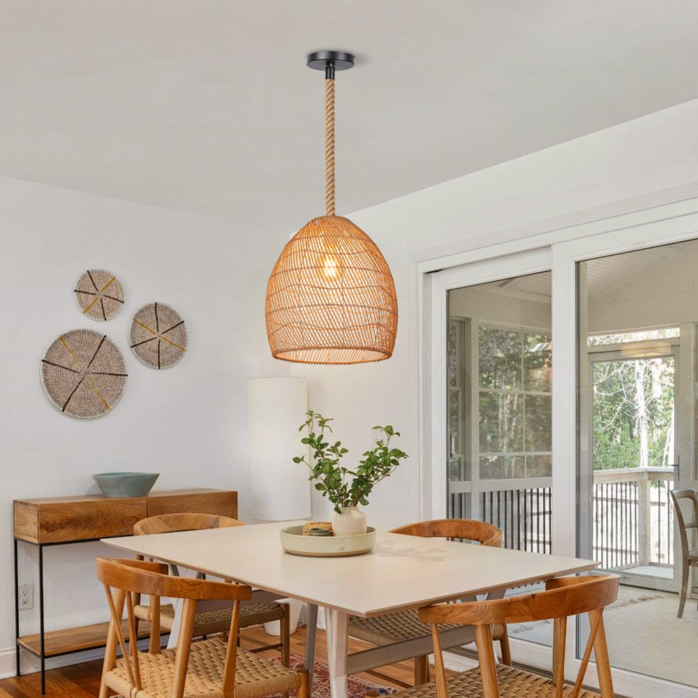Natural Woven Rattan Ceiling Lamp Living Room Boho Pendant Light