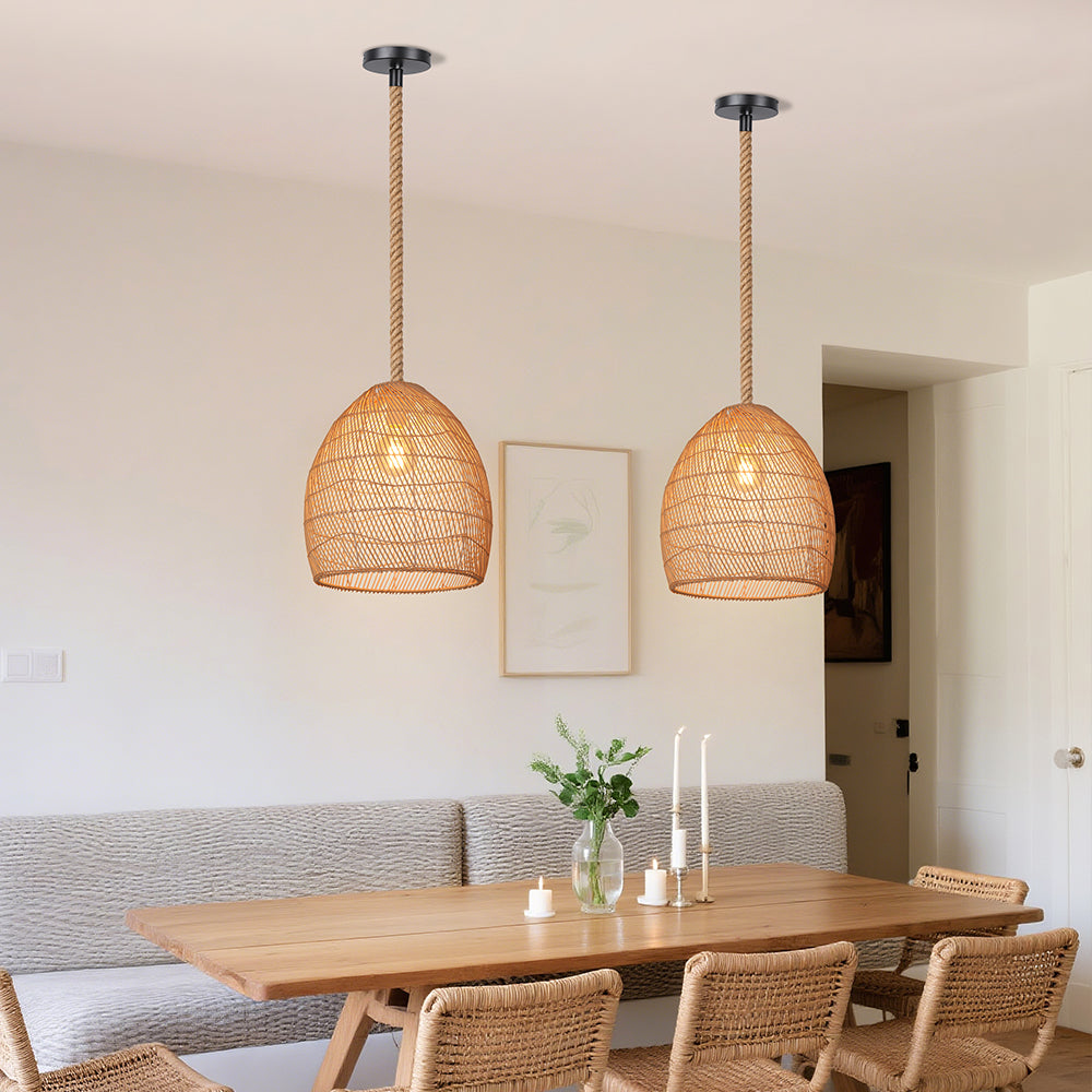 Natural Woven Rattan Ceiling Lamp Living Room Boho Pendant Light